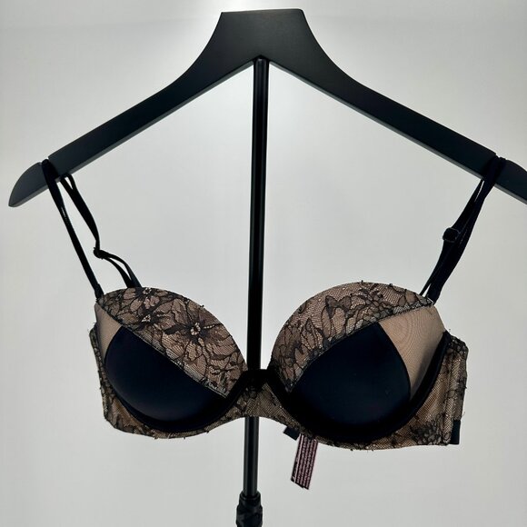 Victoria's Secret Very Sexy Womens Lace Push Up Black & Nude Bra Size 36B - Picture 8 of 9